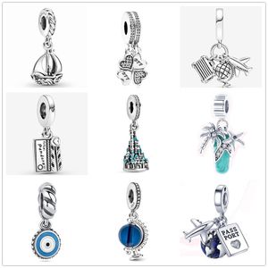 925 STERLING Gümüş Dungle Charm Kadın Boncuklar Yüksek Kaliteli Takı Hediye Toptan Renk Film Clapper Mavi Globe Yelken Boncuk Fit Pandora Bilezik DIY