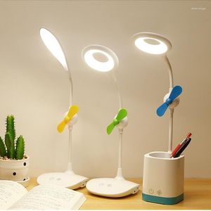 Masa lambaları LED LED Masa Dokunmatik Dökme Çalışma Masaüstü USB Işık Şarj Edilebilir Gece Kalem Tutucu Çocuk Hediyesi ile Küçük Fan