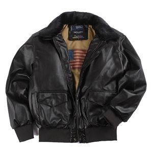 Erkek Ceketler Kış Vintage A2 deri ceket erkekler streetwear Çıkarılabilir kürk uçuş motosiklet bombacı yastıklı hava kuvvetleri ceket 221006