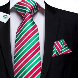 Bow Ties Hi-Tie Green Red Striped Silk Men's Tie Set 8.5cm Wedding For Men Design Hanky Cufflinks Quality Necktie