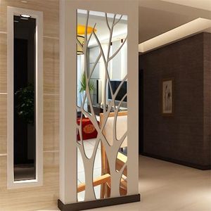 Wall Stickers 3D Mirror Wall Sticker Tree Acrylic Decal DIY Art Mirror Surface Wall Sticker for TV Background Home Living Room Bedroom Decor 221008