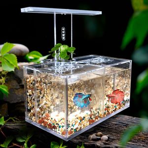 Aquariums Acrylic Fish Tank Free Water Exchange Isolation Box With LED Desk Lamp Water Pump Filter Aquarium Office Desktop Decoration 2201007
