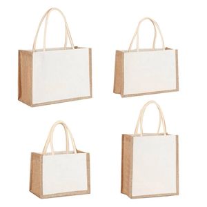 Çuval bezi jüt tote torbaları Yeniden kullanılabilir pamuklu alışveriş Market Çantası Tatil için su geçirmez iç kollar