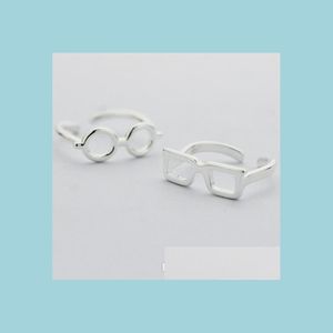 Bant Yüzük 925 Sterling Sier Square Yuvarlak Gözlük Çerçeve Açma Halkası Kadınlar için Güzel Cam Parmak Yüzük Kişilik J VIPJEWEL DHCMY