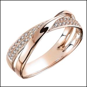 Bant halkaları en yeni taze iki ton x şekil çapraz yüzüğü kadınlar için düğün moda mücevher göz kamaştırıcı cz taş büyük modern yüzükler bir lulubaby dhpyi