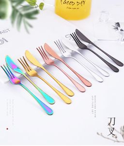 Flatware Sets 2pcs Set Colorful Stainless Steel Cake Forks And Knife Catering Desert Fork Cuttery Bbq Cheese Knive Party