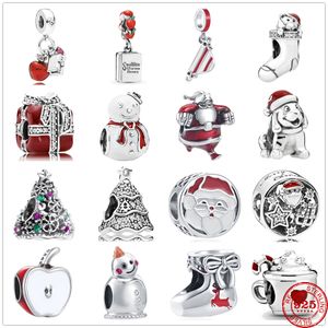 925 STERLING Gümüş Dungle Charm Kadın Boncuklar Yüksek Kaliteli Takı Hediyesi Toptan Noel Baba Şapka Ağacı Çorap Hediye Noel Boncuk Fit Pandora Bilezik DIY