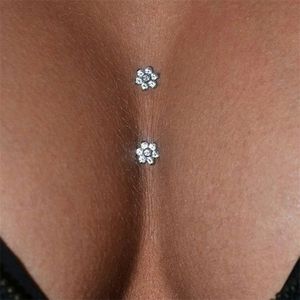 Diğer Şık Çiçek Kristal Göğüs Çıkartmaları Boyun Takı Kadınlar için Shiny Seksi Piercing Vücut Takı Aksesuarları Festivali 221008