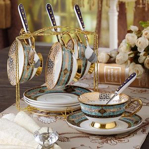 Cups Saucers High-grade European-style English Afternoon Tea Cup Saucer Ceramic Flower Coffee Mug Set Gold Rim Bone China