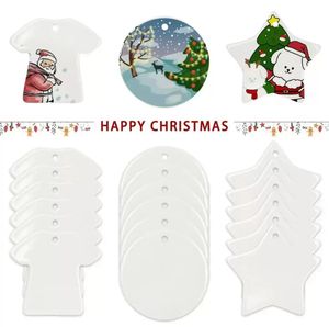 Сублимация пустые керамические рождественские украшения орнамент дерево висит подвески белые бланки для DIY Wholesale