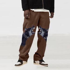 Erkek Pantolon Köpek Baskı Adam Gevşek Düz Boy Erkek Streetwear Hip Hop Uzun Pantolon Moda Elastik Bel 2022 Geldi