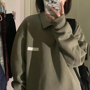 Kadın Hoodies Sweatshirts Kadın Yeşil Rahat Polo Yakası Hoodies Kadın Kore tarzı eğlence Sweatshirt Uzun Kollu Üstler Harajuku Y2K Giyim Okulu 221010