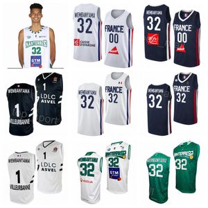 С принтом Баскетбол Nanterre 92 Team Maillot 32 Victor Wembanyama Jersey LDLC ASVEL National France U19 Цвет Темно-синий Белый Зеленый Черный Для любителей спорта Дышащий