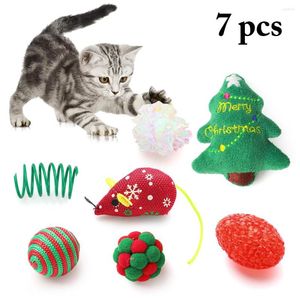 Brinquedos para gatos 7 pçs conjunto de brinquedos de natal falsos camundongos que jogam mastigação interativa para animais de estimação suprimentos para gatos