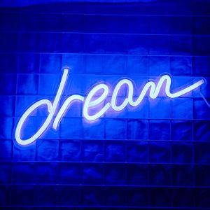 Luzes noturnas Dream Néon Letra LED Arte da parede Luz da noite pendurada para quarto Decoração da sala estética de aniversário Presente de Natal