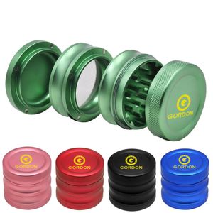 Moedores de fumar CROMO CRUSHER logotipo UV dourado moedor de ervas de metal acessório de fumaça Pollen Catcher 56MM 4 Peças Preto Liga de Alumínio Tabaco Muller Crusher Mão Bon