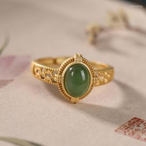 Küme halkaları s gümüş doğal jasper oval yüzük ışık lüks oyuk işlemi altın soylu çin retro tarzı kadın marka takıları