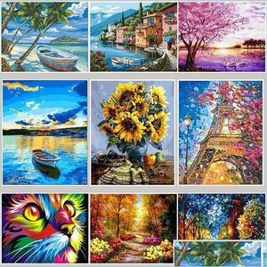 Resimler 50x40cm Boyalar Diy boyama sayıları adt el boyalı hayvanlar resimler yağlı boya hediye boyama duvarı dekorasyon damlası deliv dhi90