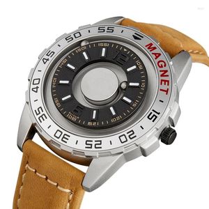 Armbanduhren EUTOUR Uhr Männer Innovative Magnet Ball Show Quarz Echtes Leder Leinwand Stahlband Uhren Relogio Masculino