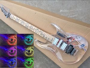 Renkli LED ışık akçaağaç boynuna sahip şeffaf akrilik elektro gitar özelleştirilmiş