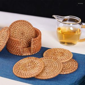 Masa Paspasları 1 PC Doğal Rattan Pad Ev Mutfak Bambu Yalıtım Mat Çay Yuvarlak Bardak Yemek Seti Restoran