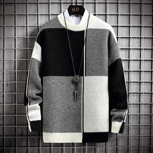 Erkek Sweaters Sweter Kotak-Kotak Musim Dingin 2022 Pulover Harajuku Pria Pullover Setengah Belktlenek Hangat Tebal Fashion Kualitas G221010