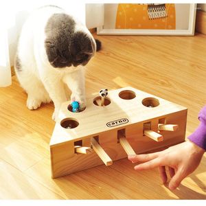 Cat Toys Funny Puzzle Solid Wooden Whack A Mole Game Interactive Catch Hunt Mouse Games Kitten Cats Toy Goods Triangle