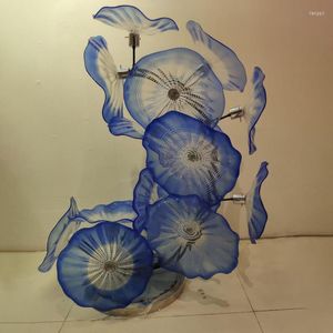 Zemin lambaları Longree el yapımı murano cam masa lambası mavi beyaz çiçek ışık ev oturma odası için led ayakta el