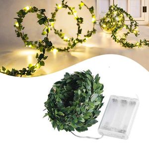 Dizeler 2m/3m/5m yeşil yaprak çelenk ipleri LED esnek bakır tel düğün için yapay asma Noel dekoru