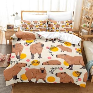 Conjuntos de cama Kawaii Capybaras Conjunto de roupas de cama de gêmea solteira para a cama king size de tamanho Aldult Kid Duvetcover Conjuntos de cubos de anime 3D Conjunto de lençóis 221010