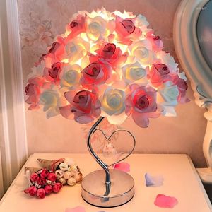 European Style Table Lamp with Rose Flower LED Night Light for Bedside, Home, Wedding, and Party Decor