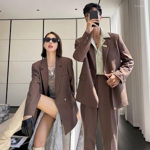 Erkekler takımları ofis setleri çift erkek kadın moda gündelik ceket pantolon erkek Kore sokak kıyafetleri vintage blazers pantolon