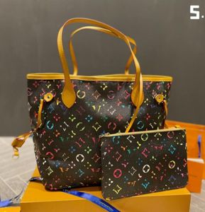 L Tasarımcı Kompozit Çantalar Çanta Totes Bileşik Paket Kadınlar Omuz Crossbody Bag Orijinal Deri Mektup Çok Çolöz Basılı Baskı 2 PC Cüzdan Vuttons Çanta