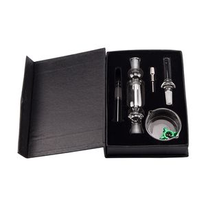 Headshop214 NC002 Курительная трубка Dab Rig Bubbler Стеклянный бонг для воды Черная подарочная коробка 10 мм Нержавеющая сталь Зажим для ногтей Мундштук Наконечник Вощеная тарелка