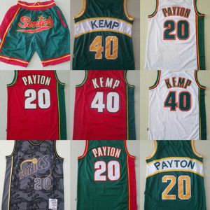 Seattle Mens Gerileme Jersey Gary Super 20 Payton Shawn Sonics 40 Kemp Basketbol Şort Basketbol Formaları Kırmızı Beyaz Mavi Yüksek Kalite