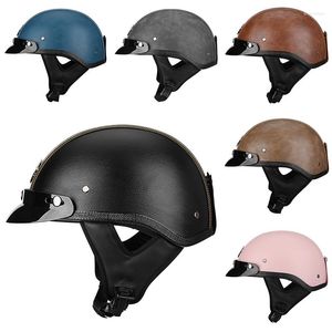 Motosiklet Kaskları 7 Renkli Deri Yarım Cascos Para Moto Aksesuarları Vintage Retro Yaz Açık Pembe Siyah Motosiklet 2022