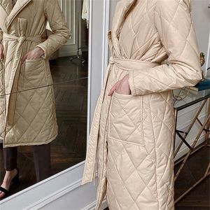 Kadınlar aşağı parkas uzun düz kışlık ceket randevu desen sıradan sashe parkas derin cepler özel yakalı şık dış giyim 221010