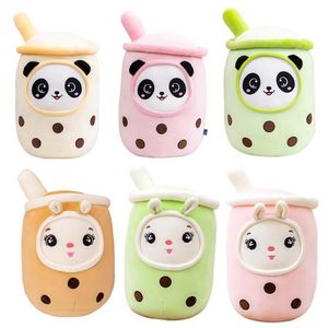 Toptan kawaii doldurulmuş peluş hayvanlar küçük boy karikatür kabarcık çay fincan peluche oyuncaklar yumuşak yastık çilek panda süt çay yastık bebek hediyesi T1013