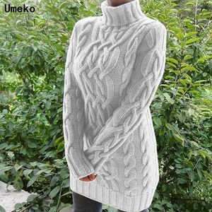 Women's Knits Tees Umeko Autumn Women New Fashion High Collar Knitted Sweater Solid Thicken Pullovers Loose Oversize Turtleneck Warm Womens Sweater T221012