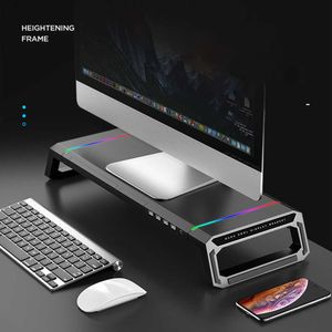 Tablet PC Ständer Multifunktions-Basishalter Desktop Monitor Stand Computer Bildschirm RISER RGB 4 USB 2.0 Ladestisch-Organizer Laptop Stand W221013