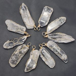 Натуральный белый хрустальный камень нерегулярное подвесное ожерелье прозрачное кварцевое золото
