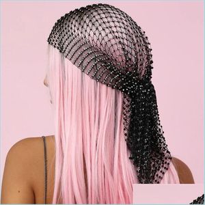 Kafa Bantları Yeni Moda Kadınlar Bling Rhinestone Başkahı Türban Şapka Kafa Bandı Kristal Mesh Kapağı Saç Snood Nets Başlıkları Başlık Acce Dhzyl