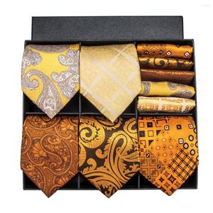 Bow Ties Hi-Tie ipek kravat lüks hediye kutusu erkek kravat seti altın çiçek adam