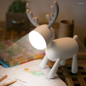 Gece Işıkları Sevimli Karikatür Masa Lambası Elk Geyik Döner Kuyruk Ayarlanabilir Zamanlama USB Lambalar Tablo Çocuk Yatak Odası Dekor Masaüstü Dekorasyon