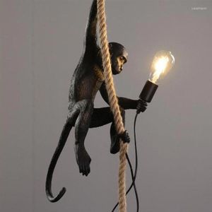 Kolye lambaları Modern Siyah Maymun Lambası Halat Işıkları Amerikan Ülke Reçine Loft Endüstriyel Asma Armatür Ev Deco