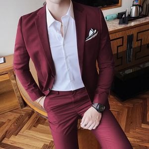 Damat smokin ceket pantolon 2 adet set 2022 moda yeni erkekler yüksek kaliteli düşük fiyatlı iş düğün damat saf renk blazer pantolon