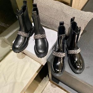 7A Женские сапоги сапоги Terra Big Chain украшение Buskin Bottes Black Half Shoes Luxury Machel Boots Winter Outdoor Flats Designer Женщина классическая горячая