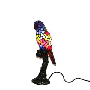 Настольные лампы попугают Tiffany Lamp Foyer Cool Bar Apartment Restaurant Restaurant Artwork Bird Glass Night Light D41401