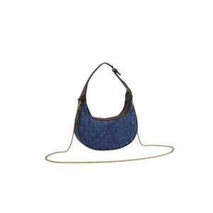 HH Ophidia Loop Сумки в форме полумесяца Baguette Bay Мини-сумка для подмышек Монограммы Цветочная сумка Дизайнерская женская сумка из воловьей кожи Темно-синий джинсовый холст через плечо