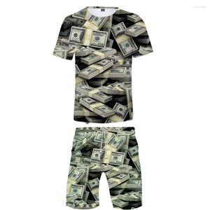 Erkeklerin Trailtsuits Erkekler Setleri Yaz Amerika Birleşik Devletleri Dolar 3d Baskılı Şort T-Shirt Kıyafetleri Erkek Gündelik Hip Hop Yaratıcı Money 2 Parça Takım